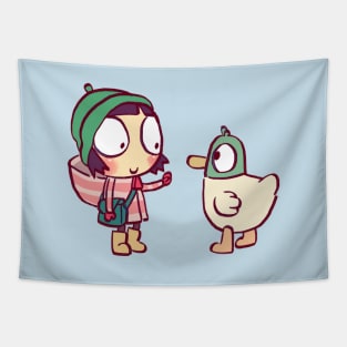 cute sarah and duck #4 / children's cartoon Tapestry