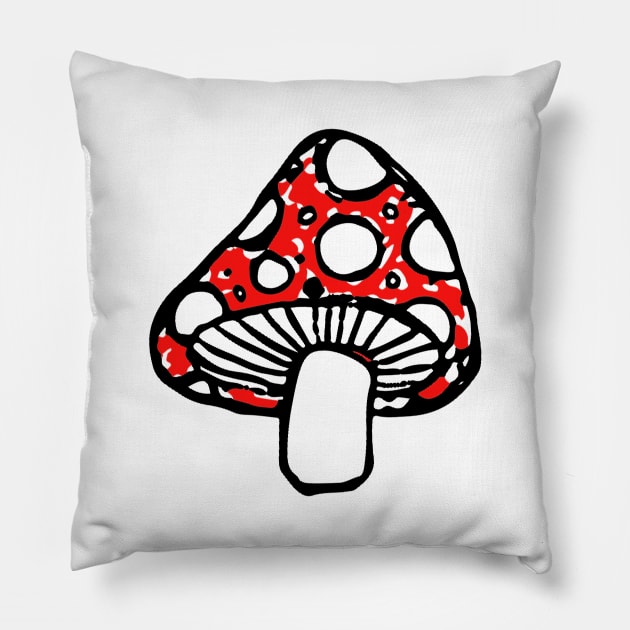 Mushroom Doodle Black Pillow by Mijumi Doodles