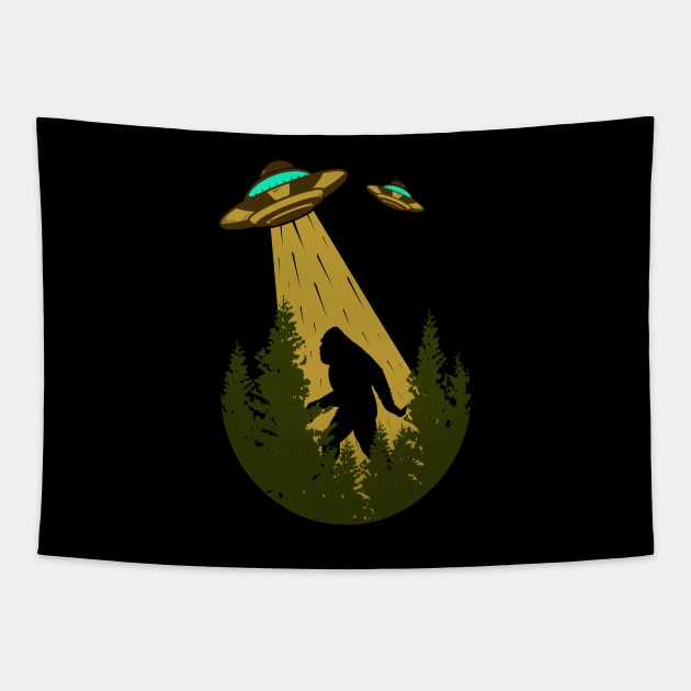 Bigfoot UFO Abduction sasquatch Alien Birthday Gift Tapestry by Tesszero