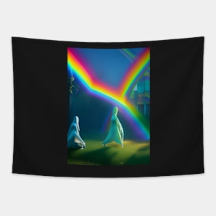 2 GHOSTS DANCING UNDER HALLOWEEN RAINBOW Tapestry