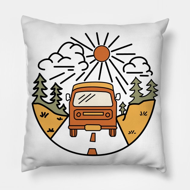 Retro Vintage Camper Van Graphic Illustration Pillow by StreetDesigns