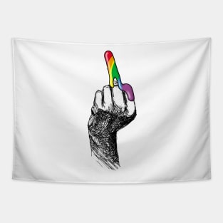 Middle finger covered in rainbow slime Tapestry