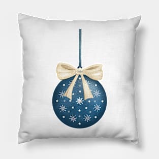 Blue Christmas ornament with golden ribbon Pillow