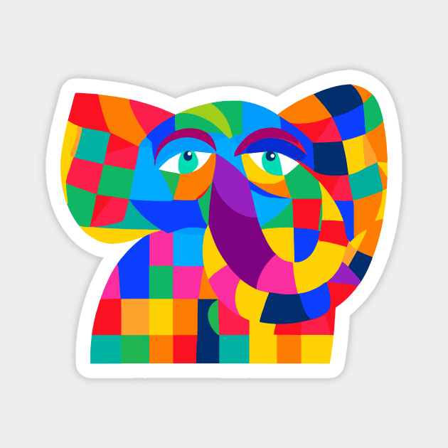 Little Elephant - Colorful Geometric Cute Animal Design Magnet by Mister Graphics