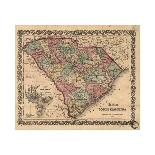 Vintage Map of South Carolina (1865) by Bravuramedia