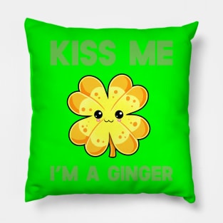 St Patricks Day Kiss Me I'm A Ginger Kawaii Cute Clover Pillow