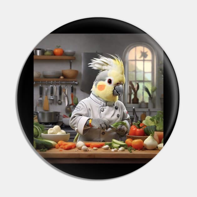 Cockatiel calopsitte bird oiseau IA Cooking Kitchen Pin by T-Shirts Univers 