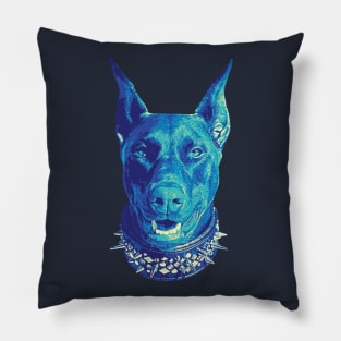 Doberman Cool Blue Tritone Pillow