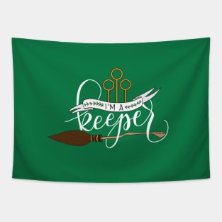 White 'I'm A Keeper' Pun - Green Tapestry