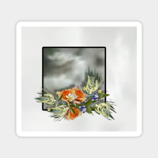 Beautiful bouquet of flowers on shiny background Magnet