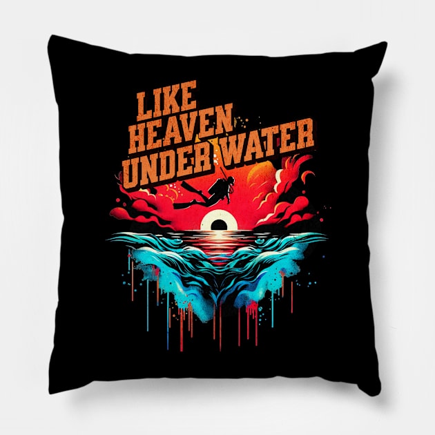 Like Heaven under Water Scuba Diver Design Pillow by Miami Neon Designs