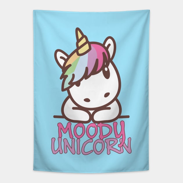 Moody unicorn - Cute little unicorn with a cool attitude! - Available in stickers, clothing, etc Tapestry by Crazy Collective