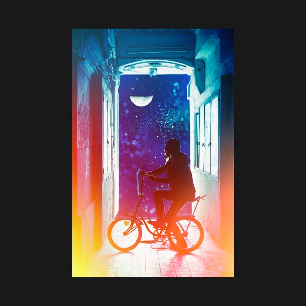 Surreal Blue Digital Art Collage with Bike by Sizzlinks