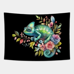 Floral Veiled Chameleon Tapestry