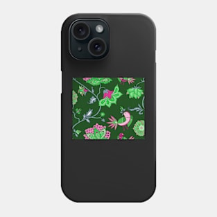 Exotic chintz with bird - green/pink Phone Case