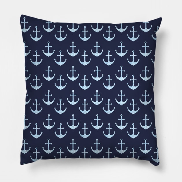 Anchor Nautical Pattern Navy Blue Sea Coastal Pillow by Trippycollage