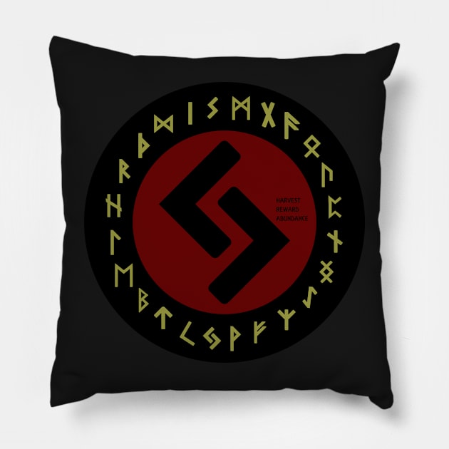 Red Jera Futhark Rune Symbol Pillow by DepicSpirit