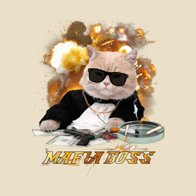 FUNNY MAFIA BOSS CAT MEME , COOL CASINO GAMBLING MEOWFIA CAT WITH A GUN by TareQ-DESIGN