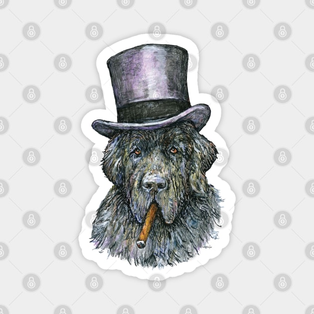 Newfoundland Dog in Top Hat with Cigar Magnet by Prairie Dog Print