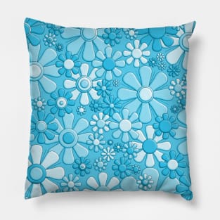 Retro Plastic Flowers Light Blue 60s 70s Floral Print Pattern Pillow