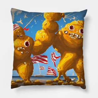 American Cheesy Meatball Monsters Storming the Beaches of Normandy Pillow