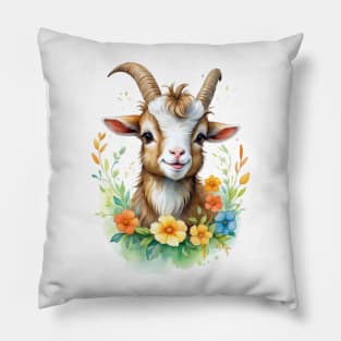Caprine Cuteness: Watercolor Baby Goat Bliss Pillow