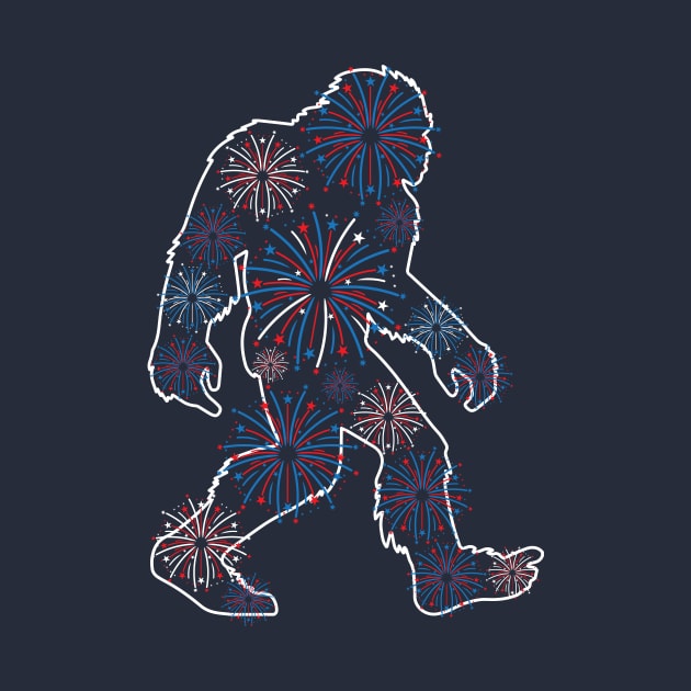 Patriotic Bigfoot Sasquatch Silhouette 4th of July Fireworks by CreativeFit