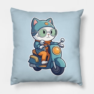 Kawaii cat riding scooter Pillow