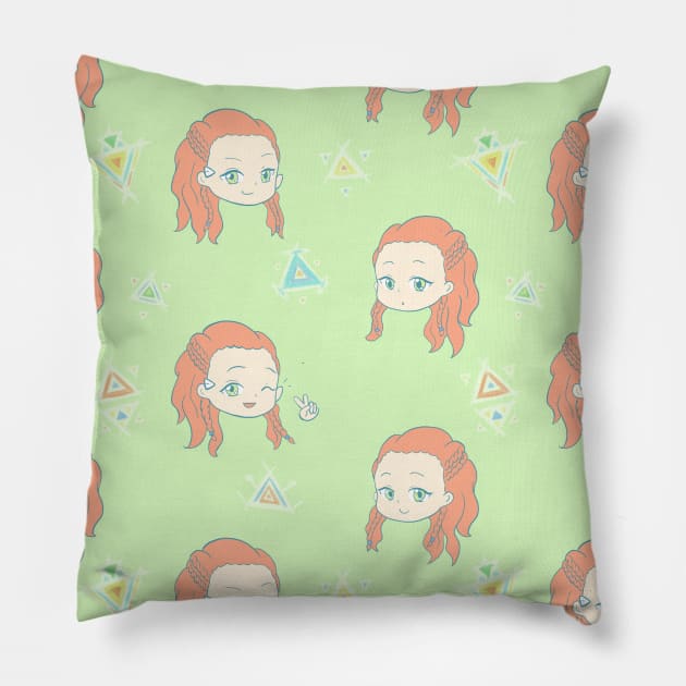 Chibi Aloy pattern (green) Pillow by Silveretta