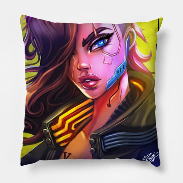 Cyberpunk 2077 - V Pillow by Dhaxina