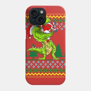 T Rex Eating Santa Claus Christmas Ugly Sweater Pattern Phone Case