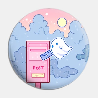 A small ghost sends a letter through a mailbox Pin