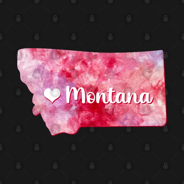 Montana state map USA heart watercolor pink watercolour by WatercolorFun