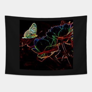 Neon Butterfly with Flowers Tapestry
