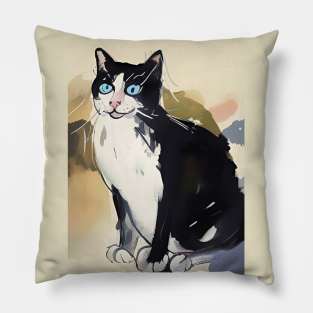Black and White Tuxedo Cat in Watercolour Copyright TeAnne Pillow
