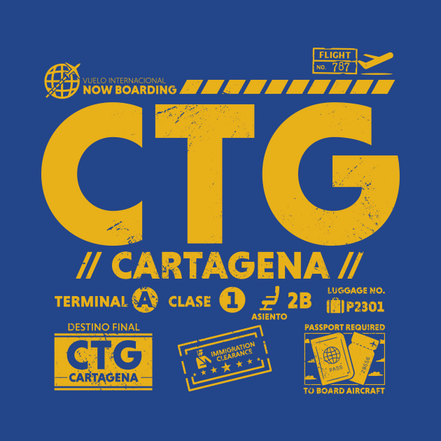 Vintage Cartagena CTG Airport Code Travel Day Retro Travel Tag by Now Boarding