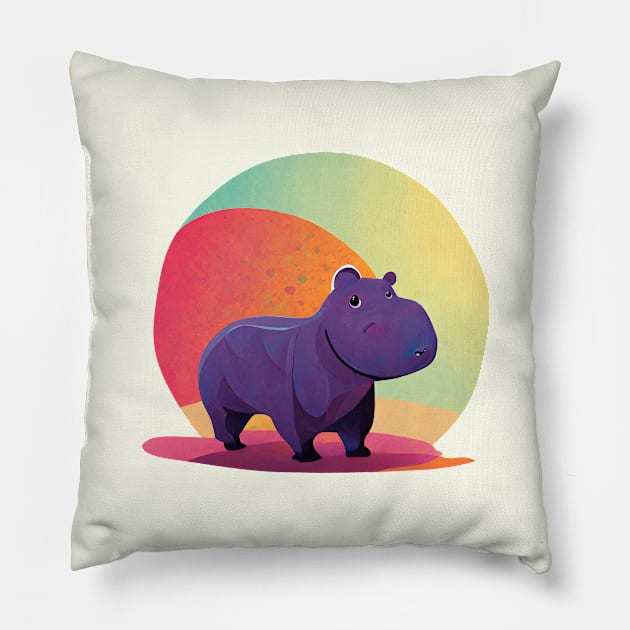Cute painted hippo Pillow by Mad Swell Designs