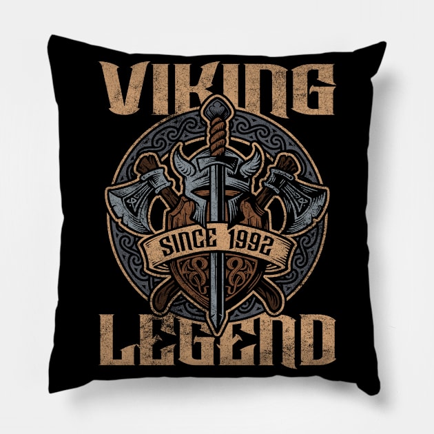 Viking Legend Since 1992 Birthday Norse Helmet Axe Pillow by RadStar