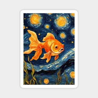 Goldfish Animal Painting in a Van Gogh Starry Night Art Style Magnet