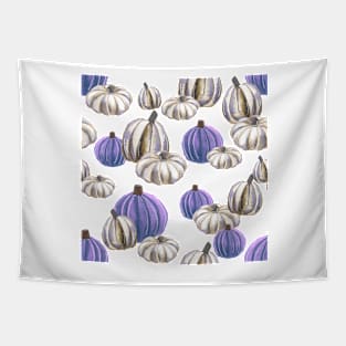 Watercolor Halloween Pumpkins - Lavender & White Tapestry