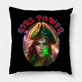 Girl power Green pirate queen Pillow