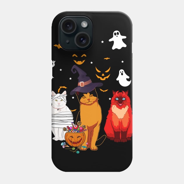 Funny Three Cat Halloween Gift Shirt Phone Case by Bensonn