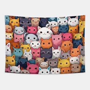 Furry Cuteness: 101 Kawaii Cats in Pastel Paradise Tapestry