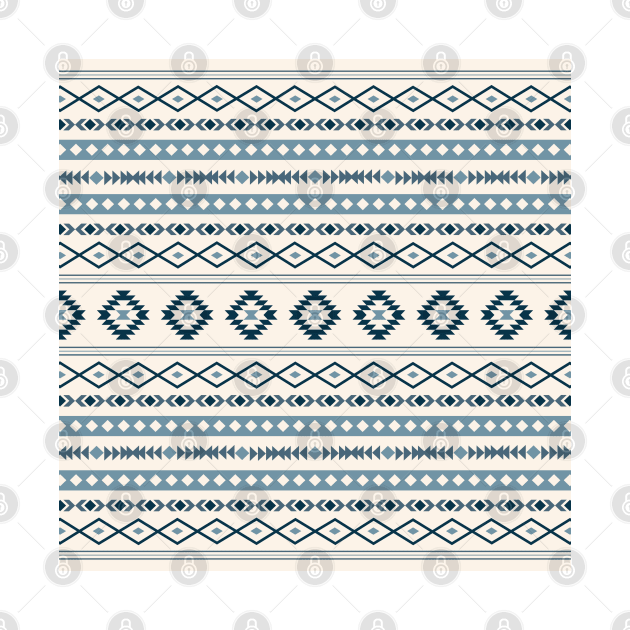 Aztec Mixed Motifs Pattern Blues on Cream by NataliePaskell