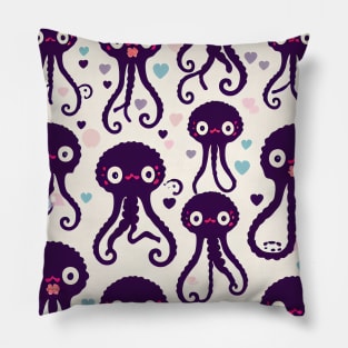 Purple Octopuses Forever and Hearts - Super Cute Colorful Cephalopod Pattern Pillow