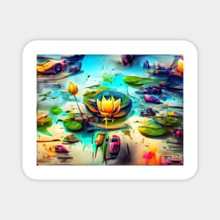 Gold Color Lotus Flowers Art Magnet