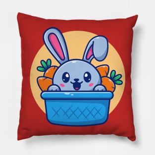 Cute Rabbit In Basket With Carrot Cartoon Pillow