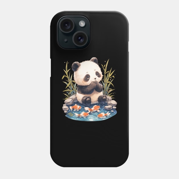 Panda With Koi Fish - Panda Bear Japanese Phone Case by Anassein.os
