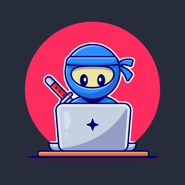 Cute Ninja Working On Laptop Cartoon by Catalyst Labs