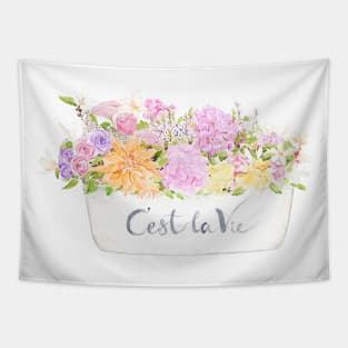 cest la vie and flowers Tapestry